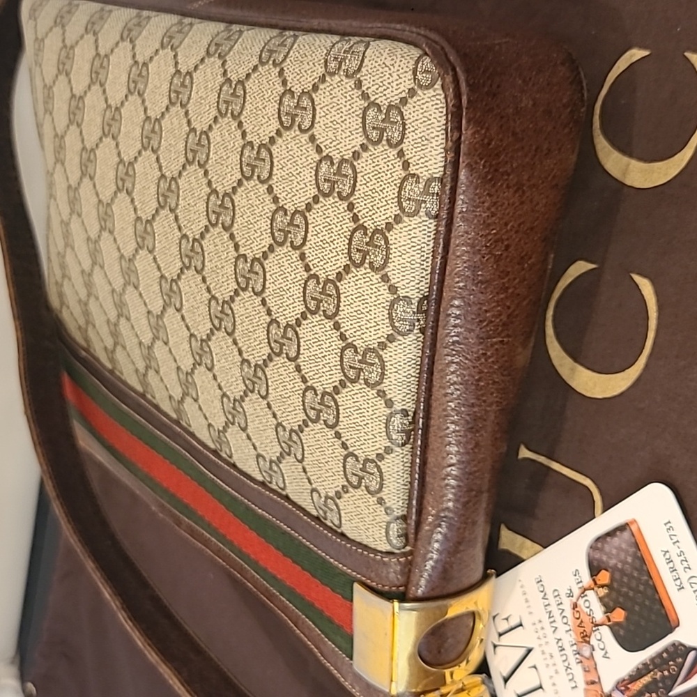 GUCCI VINTAGE 1970'S WEB SHERRY LINE COATED CANVAS/LEATHER SHOULDER BAG- RARE - Picture 14 of 17